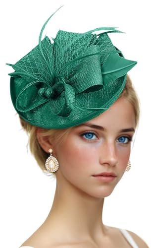 Generisch 2025 - Fascinator-Hüte für Frauen, Vintage-Teeparty-Kleidung, Outfit, Stirnband, Kirchenhut für Frauen Sonnenhut Verstellbar (Green, One Size)