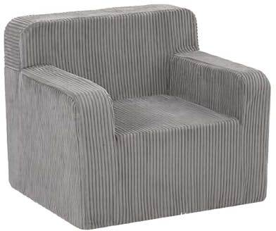 MeMoreCool Kinder-Sofa aus Cord, klassischer Sessel für Kinder, Hellgrau | Vielseitig als Sofa oder Lounge nutzbar, fördert entspanntes Sitzen und passt ideal in Kinderzimmer und Leseecke