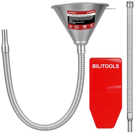 BILITOOLS Entonnoir Huile Voiture avec 2 Tuyaux Flexibles | métal avec filtre, accessoires de remplissage, pour huile moteur, essence, diesel et boîte de vitesse