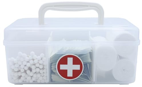 MYRIONT Bandage Organizer,bandaid organizer container with Lid and Handle, 3-Compartment Plastic Bandaid Storage Container for Home Medicine Cabinet, Elastic Bandage Wrap, Cotton Swabs