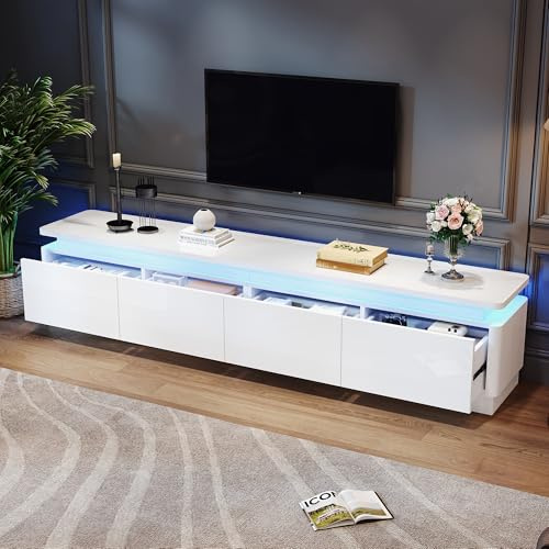 Easexcy Armario de TV de 180 x 34 x 40 cm, color blanco brillante y brillante, combinación de mesa de café y mueble de TV adecuado para televisores de 75/80 pulgadas (1)