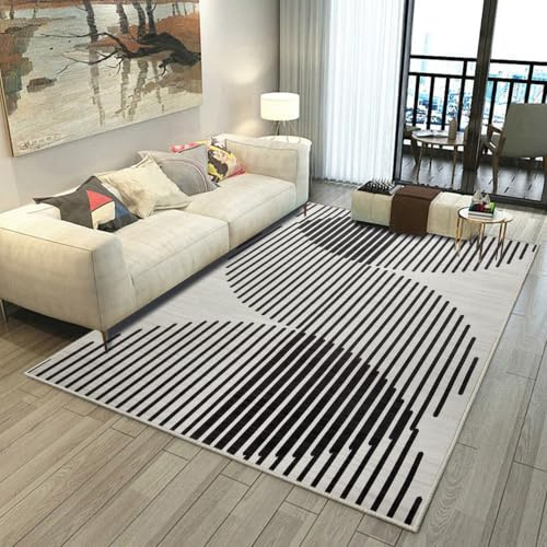 Aspire Homeware Rugs Living room 120 x 170 Anti Slip Geometric Boho Style Bedroom Rug – Easy to Clean Floor Carpets for Nursery Room – Non-Shedding Large Black &White Area Rugs for Lounge (Jett)