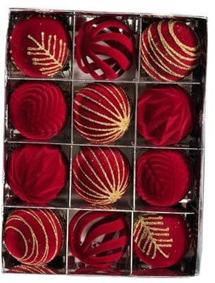 KiBcsLic 12 Stück Christbaumkugel-Anhänger, Rotes Gold