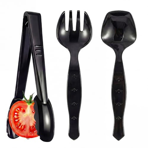 Ricvan 36 Pcs Disposable Plastic Serving Utensils Set, 9 Inch Black
