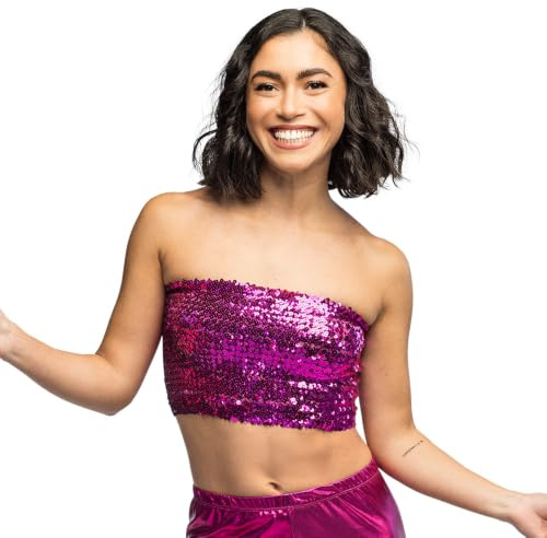 Boland - Pailletten Bandeau Top Sparkle | Trägerloses Glitzer Oberteil für Disco, Kostüm, Festival, Karneval und Mottoparty, Größe M/L