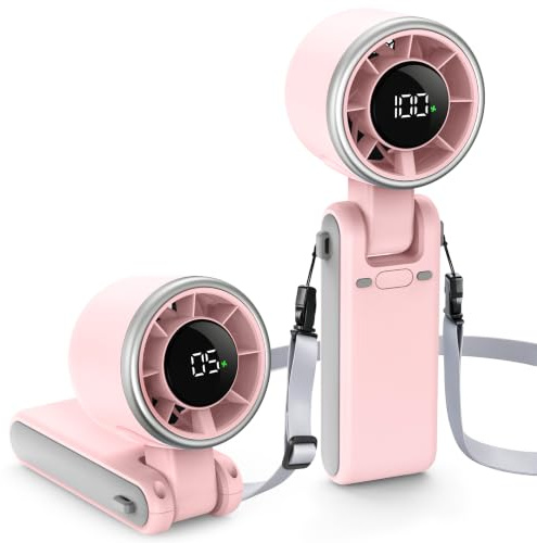 EasyAcc Turbo Handventilator, 13350 U/min Sehr starker Wind, 4000mAh handventilator akku aufladbar, Tragbarer Mini Ventilator mit 5 Geschwindigkeiten Digitalanzeige für Reisen, Büro & Outdoor, rosa