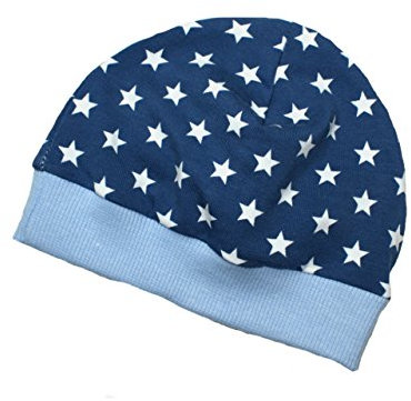 Kleine Könige Mütze Baby Jungen Beanie · Mitwachs-Funktion · Modell Sterne Superstar Marine, hellblau · Ökotex 100 Zertifiziert · Größe 50/56