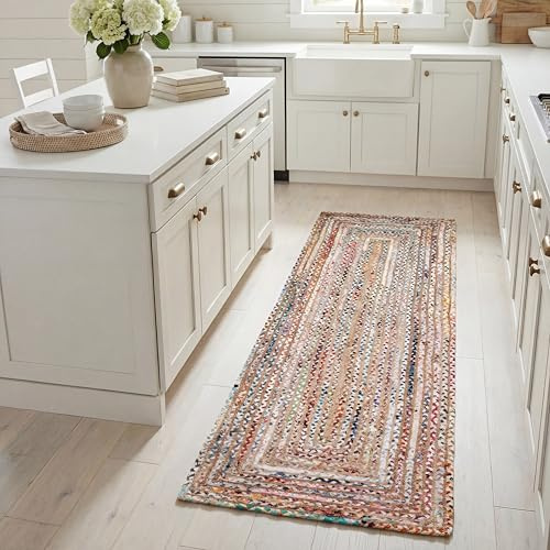 SAFAVIEH Boho Teppich für Wohnzimmer, Esszimmer, Schlafzimmer - Cape Cod Collection, Kurzer Flor, Beige und Mehrfarbig, 69 X 244 cm