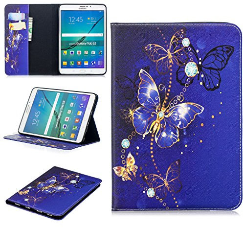 LMFULM® Tablet Étui pour Samsung Galaxy Tab S2 8,0 Pouces (SM-T710 T715 T713 T719) PU Cuir Couverture Magnétique Housse Papillon Bleu Rêveur Motif Stent Fonction Flip Cuir pour Galaxy Tab S2 8,0