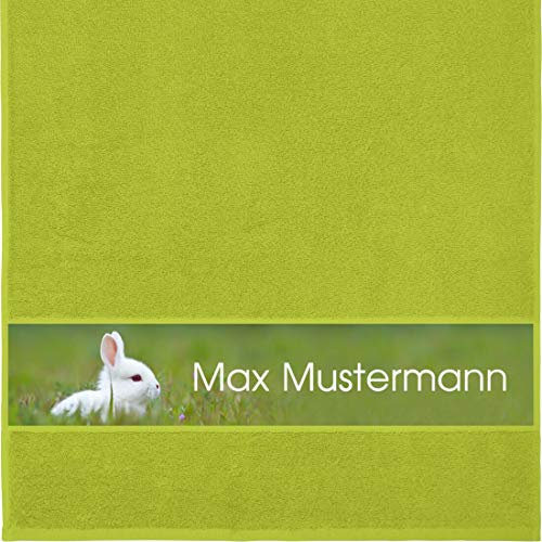 Manutextur Handtuch mit Namen - personalisiert - Motiv Tiere - Kaninchen - viele Farben & Motive - Dusch-Handtuch - hellgrün - Größe 50x100 cm - persönliches Geschenk mit Wunsch-Motiv und Wunsch-Name