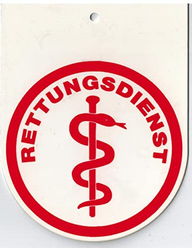 Hinweisschild f. Rückspiegel im Auto - RETTUNGSDIENST - Gr. 10x13cm - 308045/2 weiß incl. Saugnapf