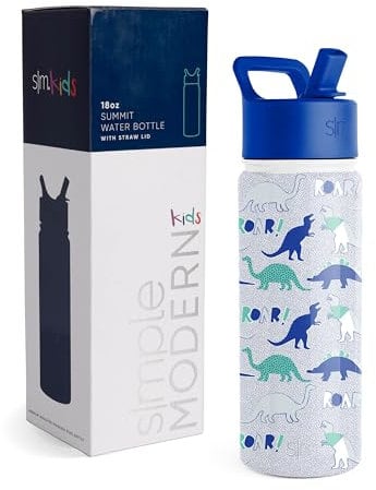Simple Modern Kids Water Bottle with Straw | Insulated Stainless Steel Reusable Tumbler for School, Girls, Boys | Summit Collection | 530ml | Dinosaur Roar