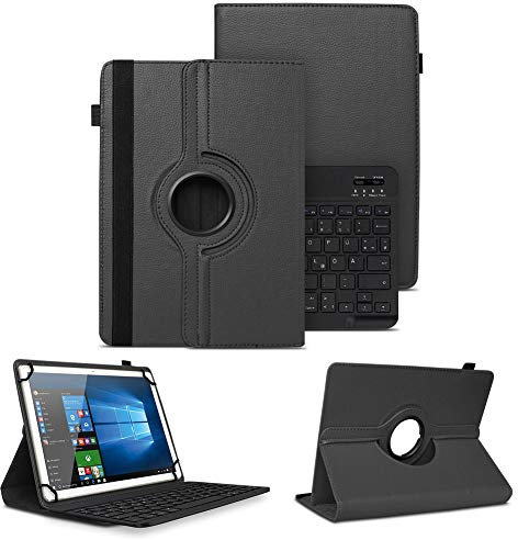 NAUC Schutzhülle kompatibel mit PEAQ Tablet PET 100 101 1008 Tasche Tablet Schutz Hülle Kunstleder Bluetooth Tastatur QWERTZ 360 Drehbar Cover Case in Schwarz