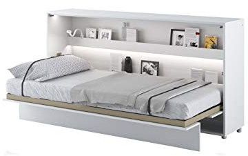 Schrankbett Bed Concept, Wandklappbett mit Lattenrost, V-Bett, Wandbett Bettschrank Schrank mit integriertem Klappbett Funktionsbett (BC-06, 90 x 200 cm, Weiß/Weiß Hochglanz, Horizontal)