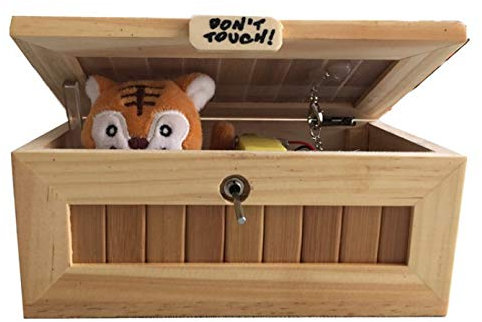 Nutzlose Holzschachtel, USB-Elektronikschachtel aus Holz Niedlicher Tiger Lustige interaktive Stressabbau-Spielzeuggeschenk-Schreibtischdekoration Lassen Sie mich allein Schachtel Berühren Sie das Tig