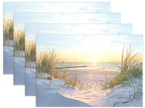 BKEOY Platzsets Sonnenuntergang Küste Meer Strand Platzsets Tischsets rutschfest hitzebeständig langlebig waschbar 4er Set