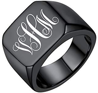 PROSTEEL Herren Ringe Initialen Monogramm Siegelring Größe 59 schwarz Edelstahl hochglanzpoliert personalisiert Band Ring Punk Biker Ring Geburtstag Modeschmuck für Männer