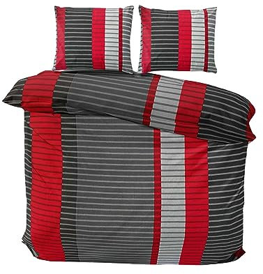 Class Home Collection Bettwäsche 200x220 – Bettwäsche-Sets mit Bettbezug 200 x 220 und Kissenbezug 80x80 – Bettwäsche 200x220 Baumwolle – Bettwäsche Bettbezug mit Reißverschluss Wind Rot