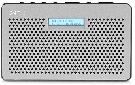 Smith-Style Gemini FM DAB Digital Radio with Sleep Timer Portable Radio, LCD Screen & Headphone Jack - DAB Radio/FM Radio/Battery & Mains Powered with 20 Presets - Grey