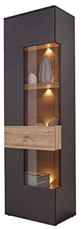 Meubletmoi Colonne vitrine 1 Porte Ouverture Gauche, Bicolore décor Bois Clair et Gris - Design Contemporain - Collection Marbella