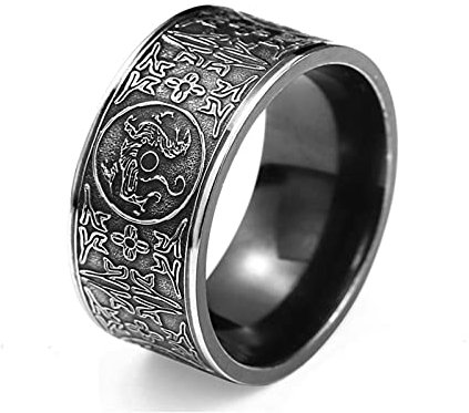 HCMA Klassische Ringe Männer Ring Vier Ecken Mythischer Drache Griechische Symbole Retro Titan Stahl Männlich Wikinger Punk Schmuck Geschenk