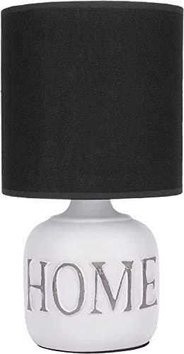BRUBAKER Tisch- oder Nachttischlampe Home - Tischleuchte mit Keramikfuß und Stoffschirm - 30,5 cm Höhe, Weiß Grau