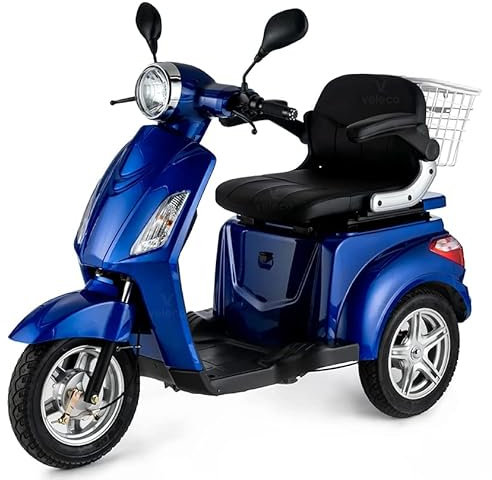 VELECO ZT15 - Dreirad Mobilitätsroller – komplett montiert und fahrbereit – elektromagnetische Bremse – Digitaler Tachometer - geräumiger Stauraum - 3 Rad Seniorenmobil (BLAU)