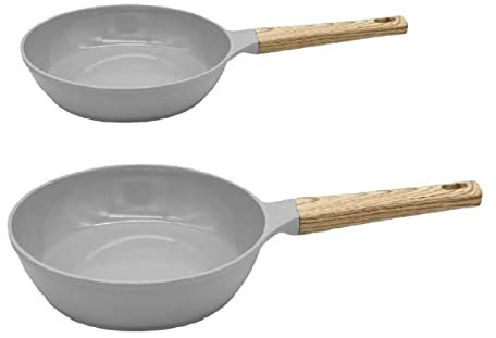 COOKUT - Lot de 2 poêles Anti-adhérentes- Gris Perle - ø 24 cm et 28cm