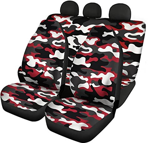 Kuiaobaty Rot Schwarz Camo Universal Autositzbezüge Schonbezüge Schonbezüge Abstrakt Geometrische Camouflage Punkte Abdeckung Passend für die meisten LKW Van Auto Innenausstattung Zubehör Weiß