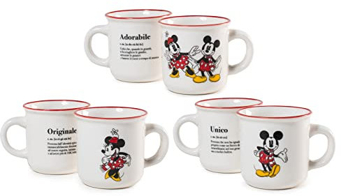Home Mickey y Minnie Xmas - Juego de 6 tazas de café en New Bone China, 140 cc, Navidad, vacaciones, Navidad
