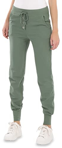 Malito - Damen Jogginghose im Classic Look - Sporthose in Unifarben - Baggy zum Tanzen - Sweatpants - Trainingshose 8021-G (Oliv M)