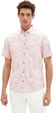 TOM TAILOR Herren Kurzarm-Hemd mit Palmen-Muster