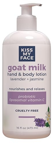 Kiss My Face Goat Milk Hand & Body Lotion - Lavender & Jasmine Lotion with Goat Milk - 16 Ounce Bottle with Pump (Lavender & Jasmine, Pack of 1)