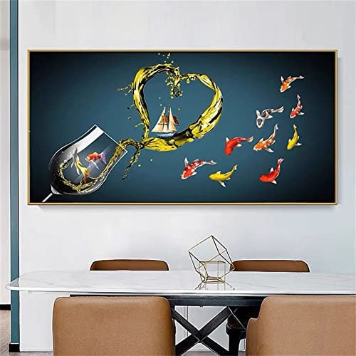 Diamond Painting set Full Drill, 5D DIY Koi Fisch Cup Groß Diamant Painting Bilder Round Kristallstrass Stickerei Art Kits, für Erwachsene/Kinder/Zuhause Dekor/Weihnachten Gifts 80x160cm V-1881