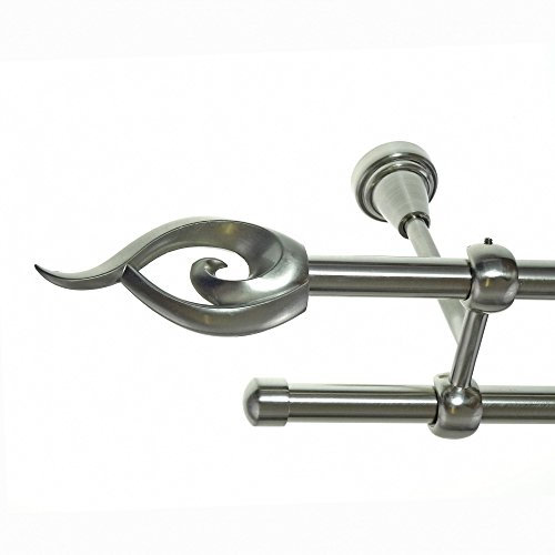 BASIT Gardinenstange I Edelstahl Look Metall Ø 16mm I Vorhangstange I Gardinenstangenset I Deckenbefestigung I 2 läufig mit Deckenmontage I Flamme I Länge 360 cm I Design D24 E24 E17