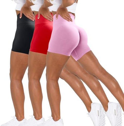 Unthewe Short d'entraînement pour femme - Taille haute - Sans couture - Pour la gym, le yoga, Noir Fomulared Rose, Taille S
