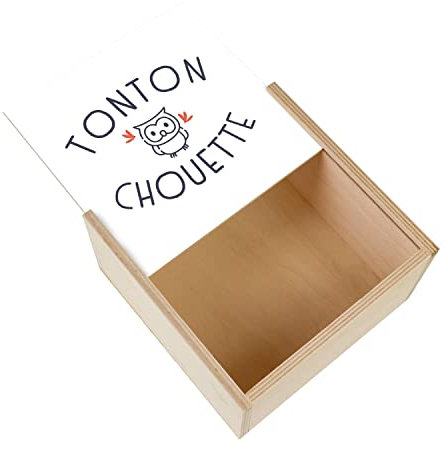 Tonton Kiste aus Holz – Eule Familie niedlich Tier (11 x 11 x 3,5 cm)