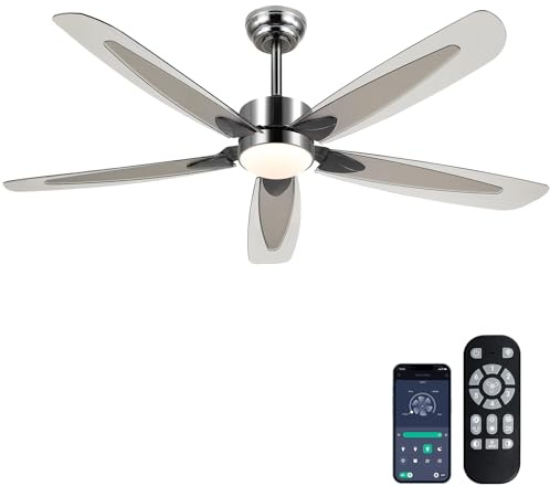 Mpayel Deckenventilator, 132 cm (52 Zoll), mit Lichtern und Fernbedienung/App, Deckenventilator für den Außenbereich, mit 5 ABS-Flügeln und wendbarem DC-Motor, moderner Deckenventilator, Schwarz