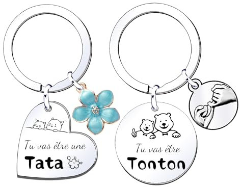 JRZDFXS Cadeaux Tonton Tata Porte-clés cadeau annoncer grossesse tata et tonton Annonce Grossesse Tu Vas bientôt être Tonton Tata| Futur Oncle Futur Tonton Future Tata Annonce Naissance Tonton (1) (1)
