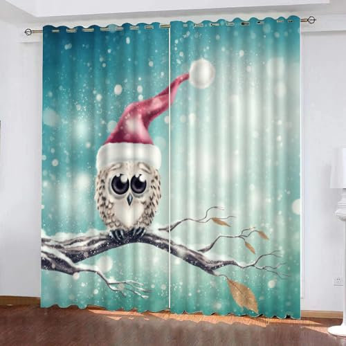 GIOVIA 3D Eule Gardinen Abdunkelnde Winter Thema Kindervorhänge Vorhang mit ösen 2er Set Vorhänge Blickdicht Verdunkelungs für Kinderzimmer Schlafzimmer Wohnzimmer B 140 X H 160 cm