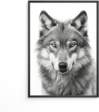 MJ-Graphics - Natur Poster mit Wolf - schwarz weiß Bild | Wandbild Din A4 dickes Posterpapier - FineArt Kunstdruck ohne Bilderrahmen