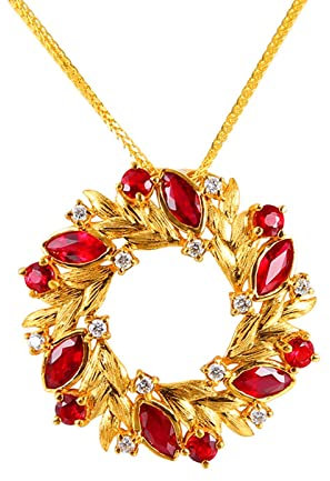 Epinki Halskette Damen Collier 18 Karat 750 Gold, Echt Gold Labor Erstellt Rubin 1.1ct Marquise Ketten Rot Blumen Statement Kette Vintage Gold 750 mit Moissanit, Kettenlänge 45cm