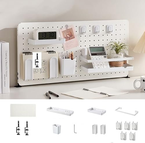 XRRJFYH Pegboard Métal, Panneau Perforé Bureau, Panneau Porte Kit avec Accessoires, Organisateur de Panneau pour Maison, Bureau, Cuisine, Bureau, Jeux (Color : Bianco, Size : Clip-on Base)