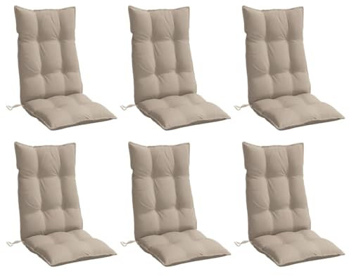 vidaXL Hochlehner Auflagen 6 STK., Hochlehner Auflage mit PP-Hohlfasern, Stuhlauflage mit Gummibänder Bindebänder, Sitzkissen, Taupe Oxford-Gewebe