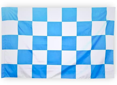 Bandera a cuadros blanca y celeste, 90 x 150 cm, fabricada en Italia, bandera de Laz con trabilla para mástil, campeonato de fútbol 2025