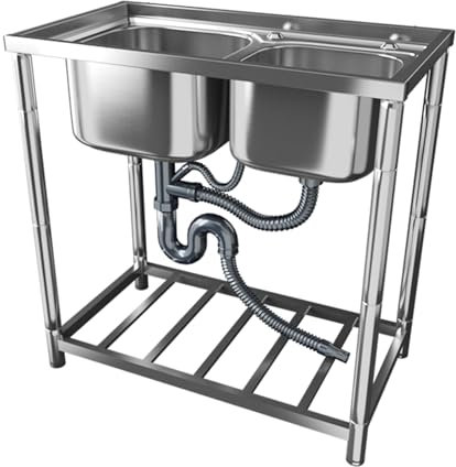 DHNDSDP Fregadero Doble Seno Inoxidable Fregadero de Cocina Esquinas Redondeadas Fácil de Limpiar Fregadero Profundo Alfombrilla Silenciosa Fondo Curvo