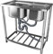 Fregadero Doble Seno Inoxidable Fregadero de Cocina Esquinas Redondeadas Fácil de Limpiar Fregadero Profundo Alfombrilla Silenciosa Fondo Curvo