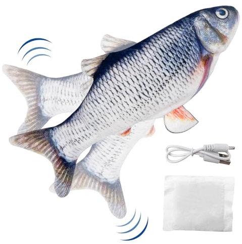 Uootach Katzenspielzeug Fisch, USB Katzenspielzeug Fisch Elektrisch, Katzenminze Fisch Spielzeug für Katze, 30cm Simulation Elektrische Wagging Interaktive Spielzeug Fisch für Katze und Haustiere