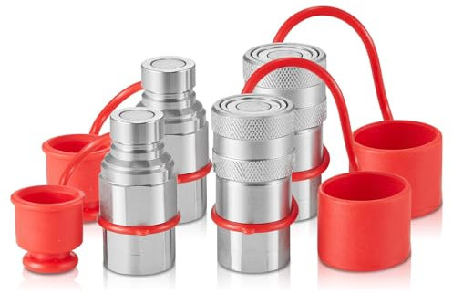 VEVOR Coupleur Hydraulique Rapide pour Chargeuse Compacte, Face Plate 1/2 et Filetage NPT 1/2, Raccord Rapide Hydraulique 2 Paires, avec 4 Capuchons Anti-poussière, 5076 PSI (ISO 16028), Usine