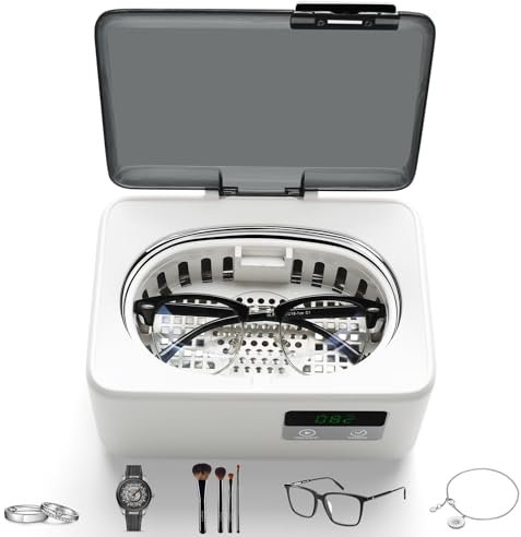 ROSSIVAN Ultrasonic Jewellery Cleaner, 48kHz 600ML with Digital Timer, Multi-Purpose Sonic Cleaner for Jewelry, Dentures, Eyeglass, Watches, Coins, Makeup Brush - White